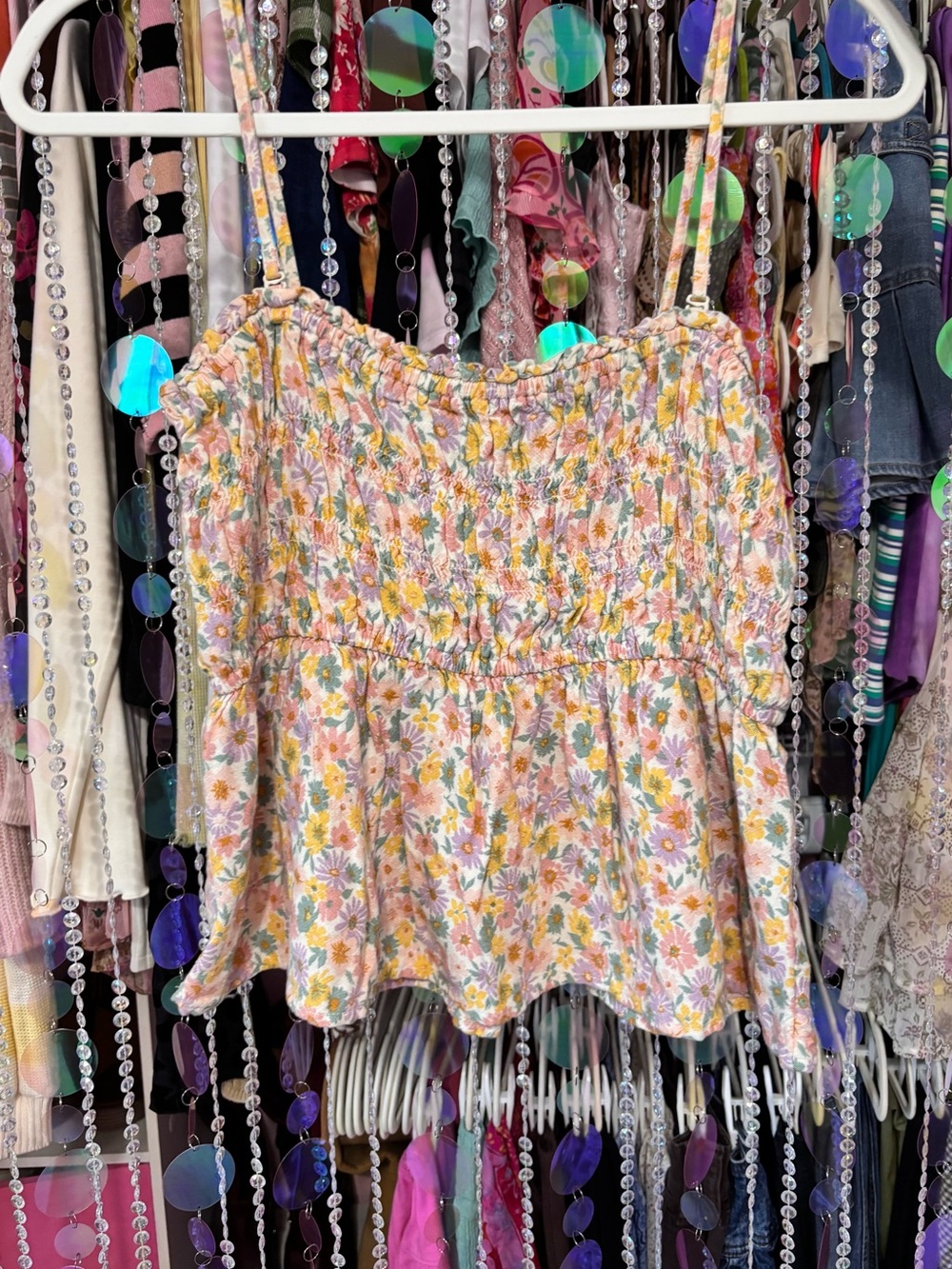 Pastel Smocked Floral Babydoll Top